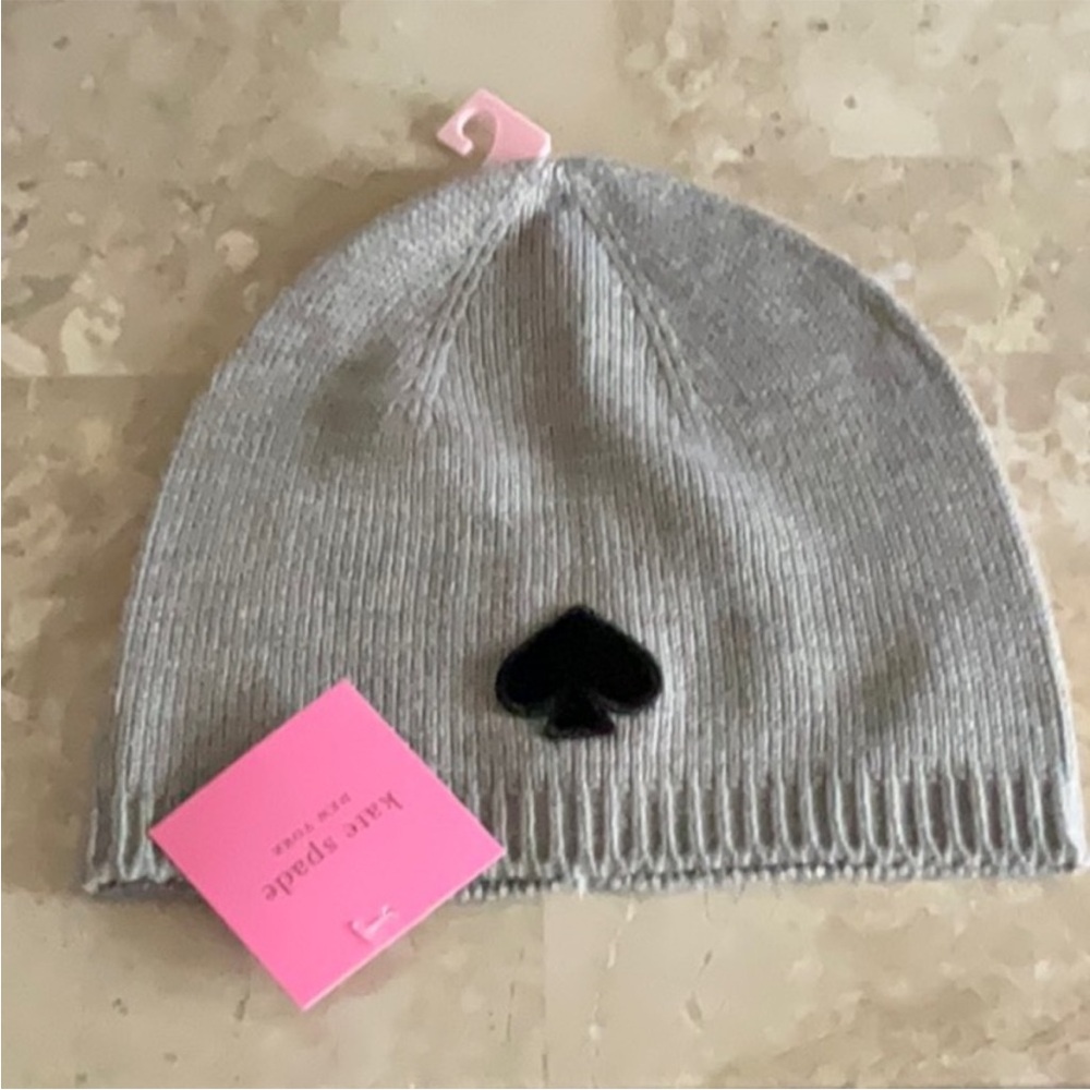 Kate Spade Gray Knit Beanie with Black Spade - Picture 3 of 3